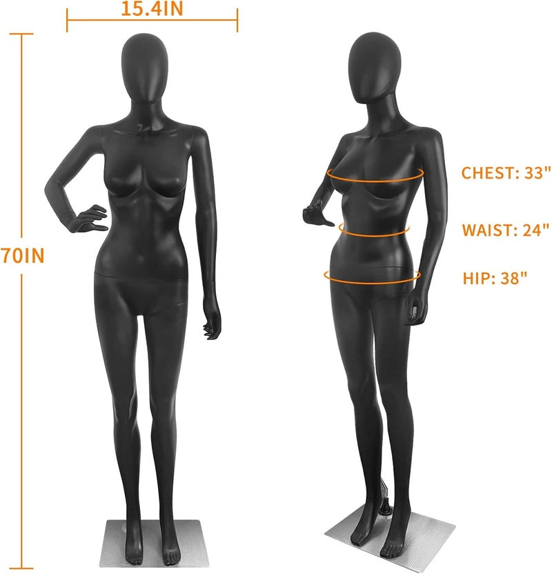 SHAREWIN Female Mannequin Black Dress Form Full Body Manikin Body 70 Inches Adjustable Maniquins Dress Model Plastic Detachable Manequins Stand Metal Base Metal Connector - Image 1